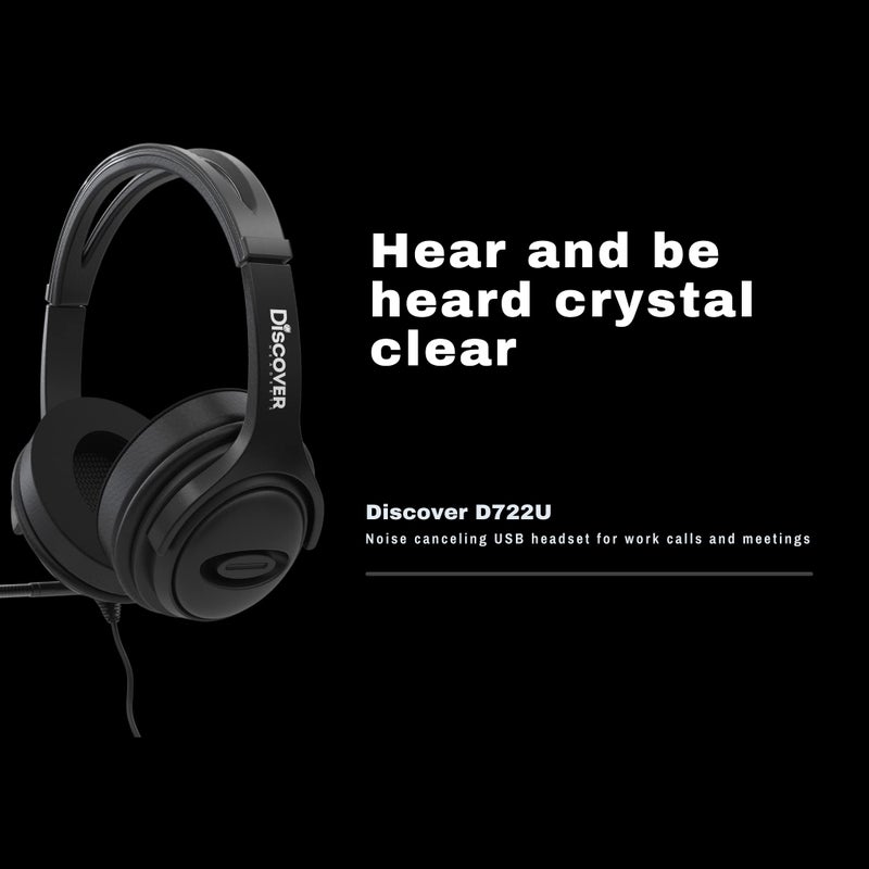 Discover D722U Noise Reducing USB Wired Work from Home Headset | Compatible with Computer Softphone Apps Like RingCentral, Teams, Zoom, Google, GoTo, Cisco and More - Image 2